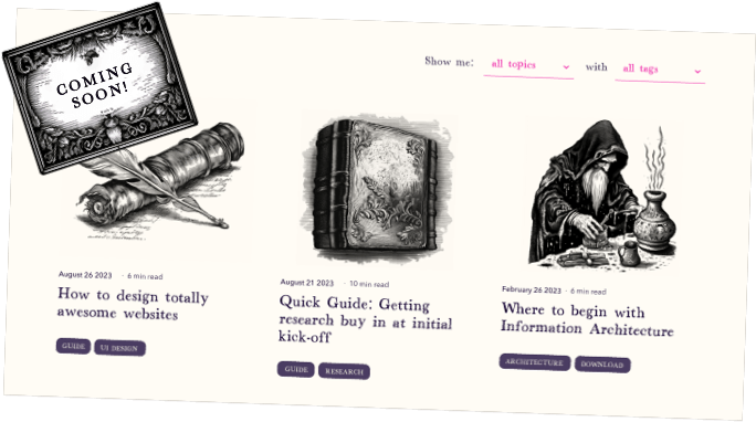 A screenshot of the upcoming blog page, teasing three articles, and showcasing the variety of content.